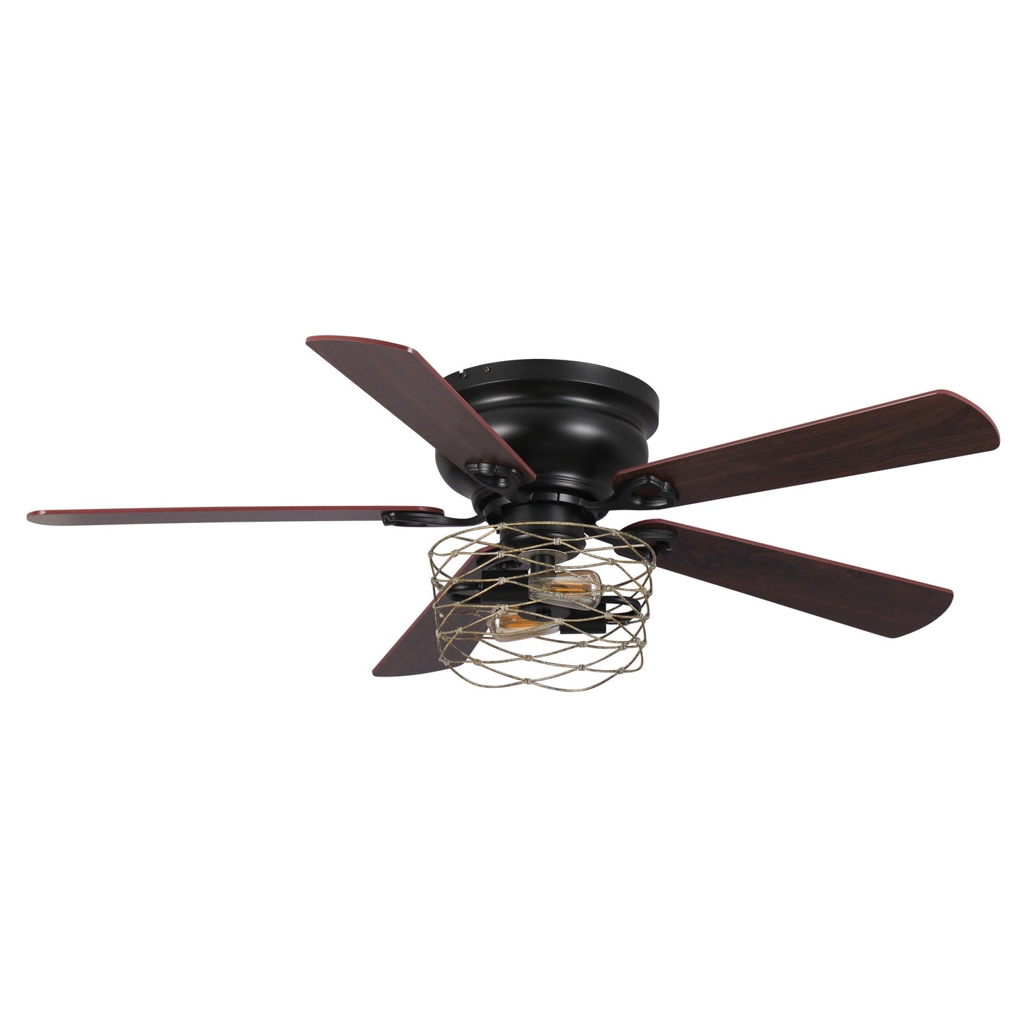 Parrot Uncle Ceiling Fans with Lights and Remote Flush Mount Farmhouse Ceiling Fan with Light, 48 inch Black Ceiling Fan, 2 Bulbs not Included