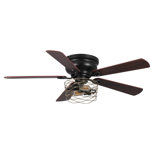 Parrot Uncle Ceiling Fans with Lights and Remote Flush Mount Farmhouse Ceiling Fan with Light, 48 inch Black Ceiling Fan, 2 Bulbs not Included