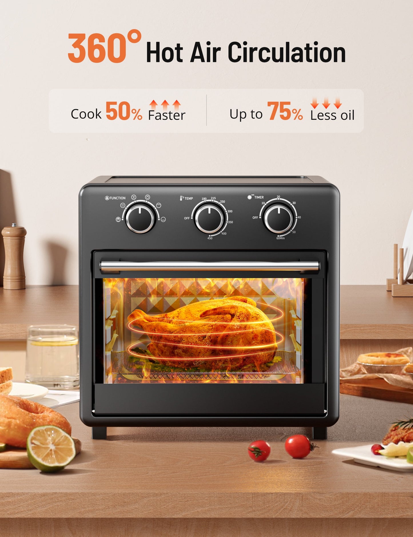 Paris Rhone 17 QT Air Fryer Toaster Oven with Viewing Window,11-in-1 Large Convection oven,Black................