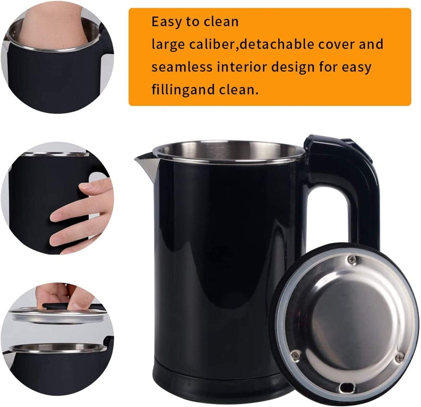 0.5L Stainless Steel Travel Kettle - Portable Hot Water Kettle with Auto Shut-off | Electric Tea Kettle for Traveling or Business Trip | Cook Noodles, Boil Water, Heat Milk | Fast & Safe