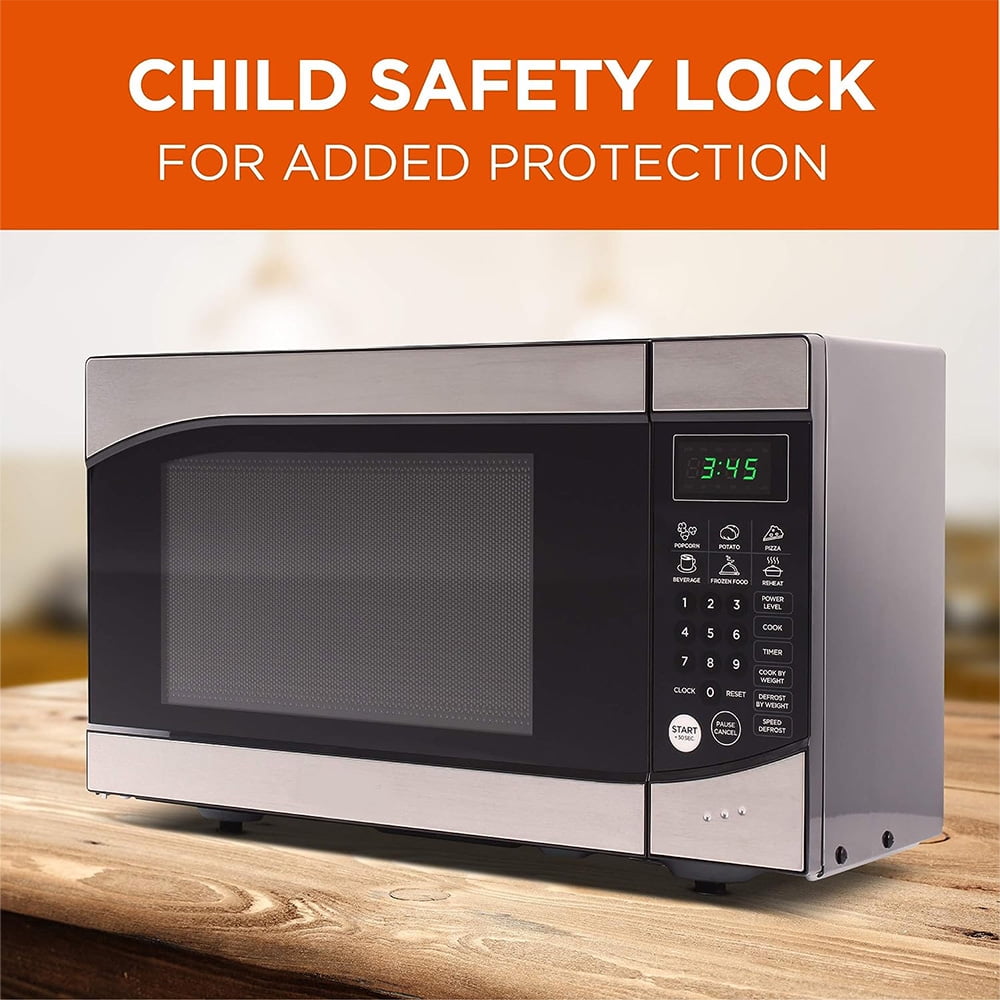 0.9 Cu. Ft Microwave Oven w/10 Power Levels & Digital Display, Door Lock, Silver