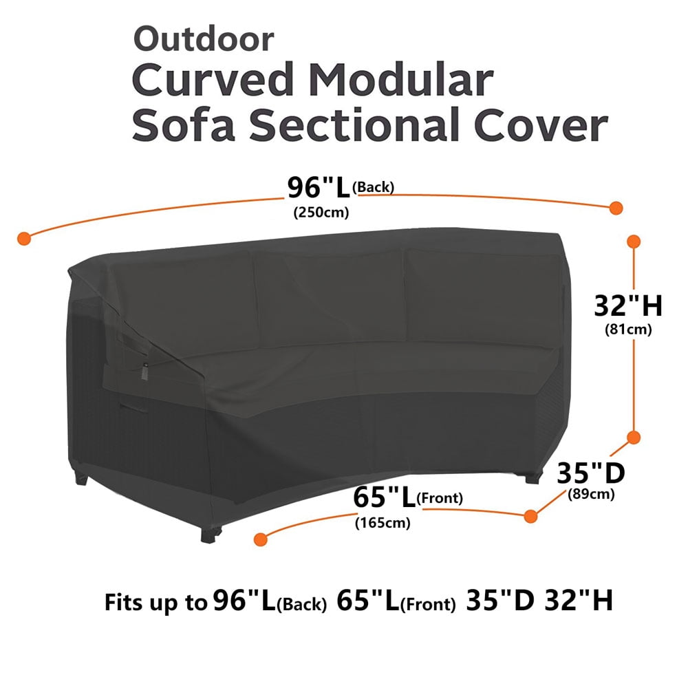 Patio Furniture Cover,Curved Patio Furniture Cover for Outdoor Sectional Sofa, 96'(65') Reinforced Waterproof 600D Patio Sectional Couch Cover, Lawn Outside Garden Furniture Winter Protective Cover