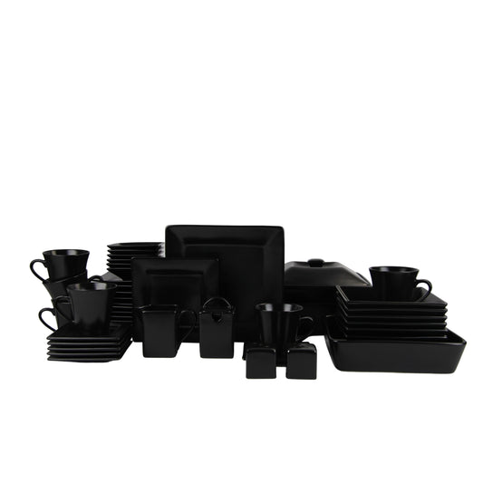 10 Strawberry Street Nova Square 45 Piece Stoneware Dinnerware Set, Matte Black