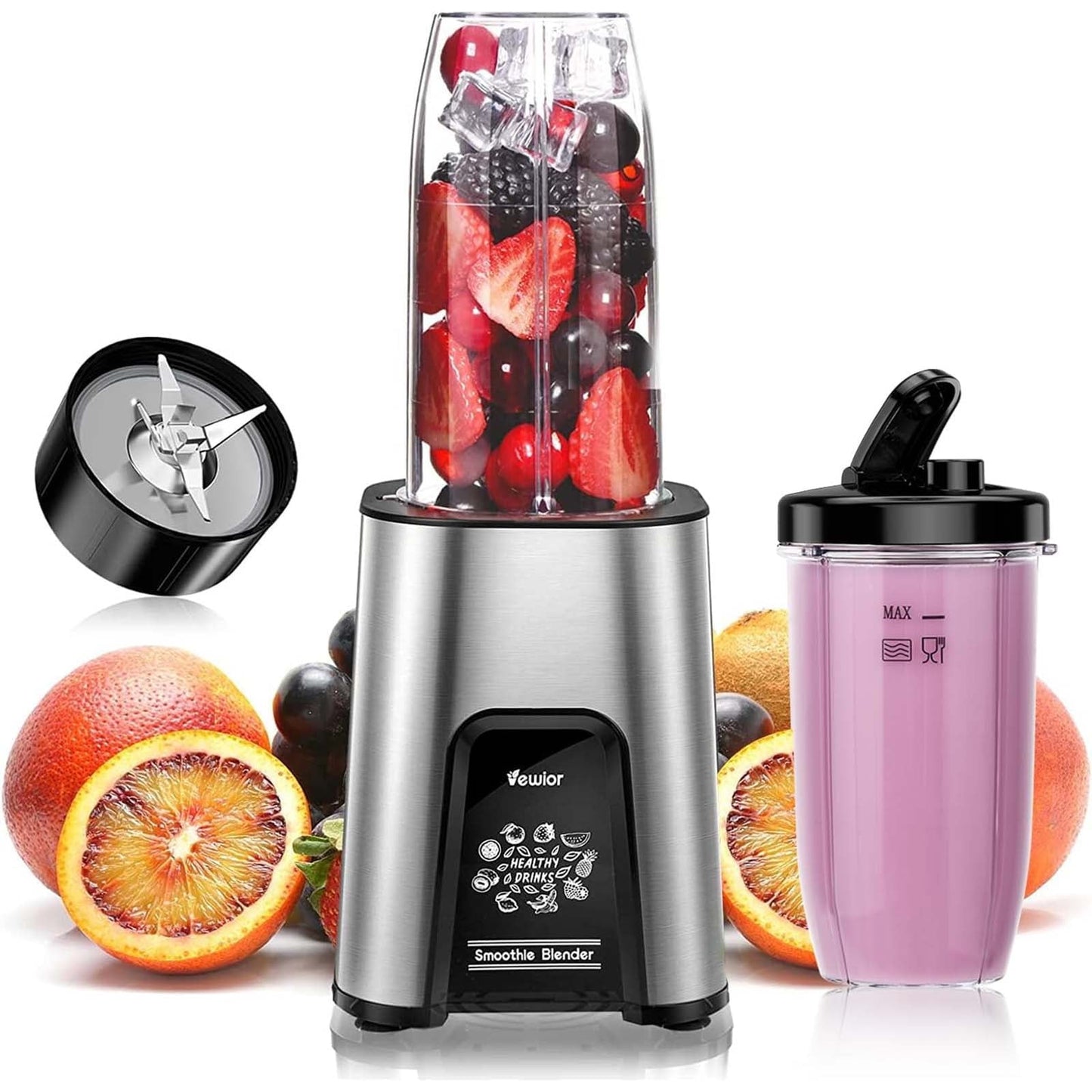 1000W Smoothie Blender for Shakes and Smoothies, 11 Pieces Personal Blender for Kitchen, 2*23oz+10oz Blender Cups with To-Go Lids for Fruit Vegetables, Beans, Nuts, Spices