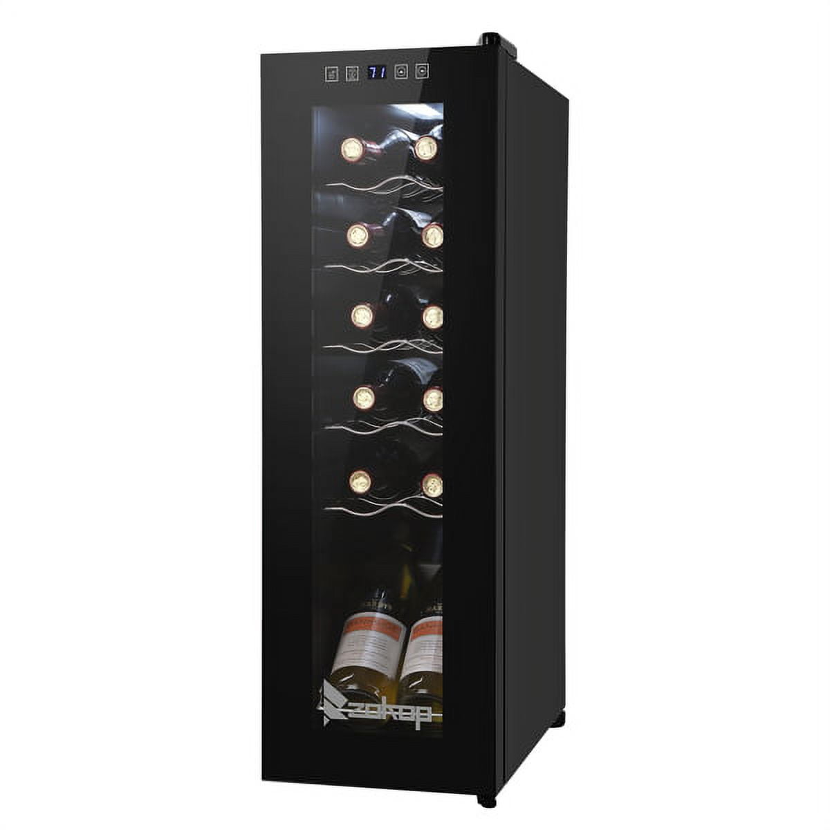 12 Bottle Compressor Wine Cooler Refrigerator, White Red Wine Champagne Fridge Chiller Countertop Wine Cooler, Freestanding Mini Wine Fridge Electronic Wine Cabinet w/Digital Control, Glass Door