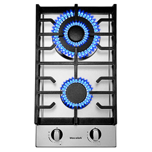 12' Dual Fuel 2 Burner Cooktop with Dual Size Power Burner,Stainless Steel Gas Stove