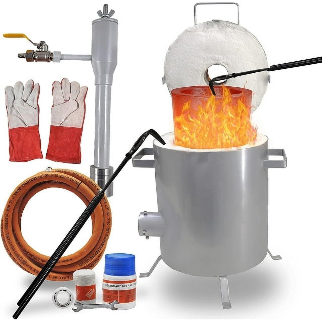 12 Kg Large Capacity Propane Gas Melting Furnace Kit with Clay Graphite Crucible Gloves Tong, Kiln for Casting Refining Gold Silver Copper Aluminum Brass and Scrap Metal Recycle Foundry