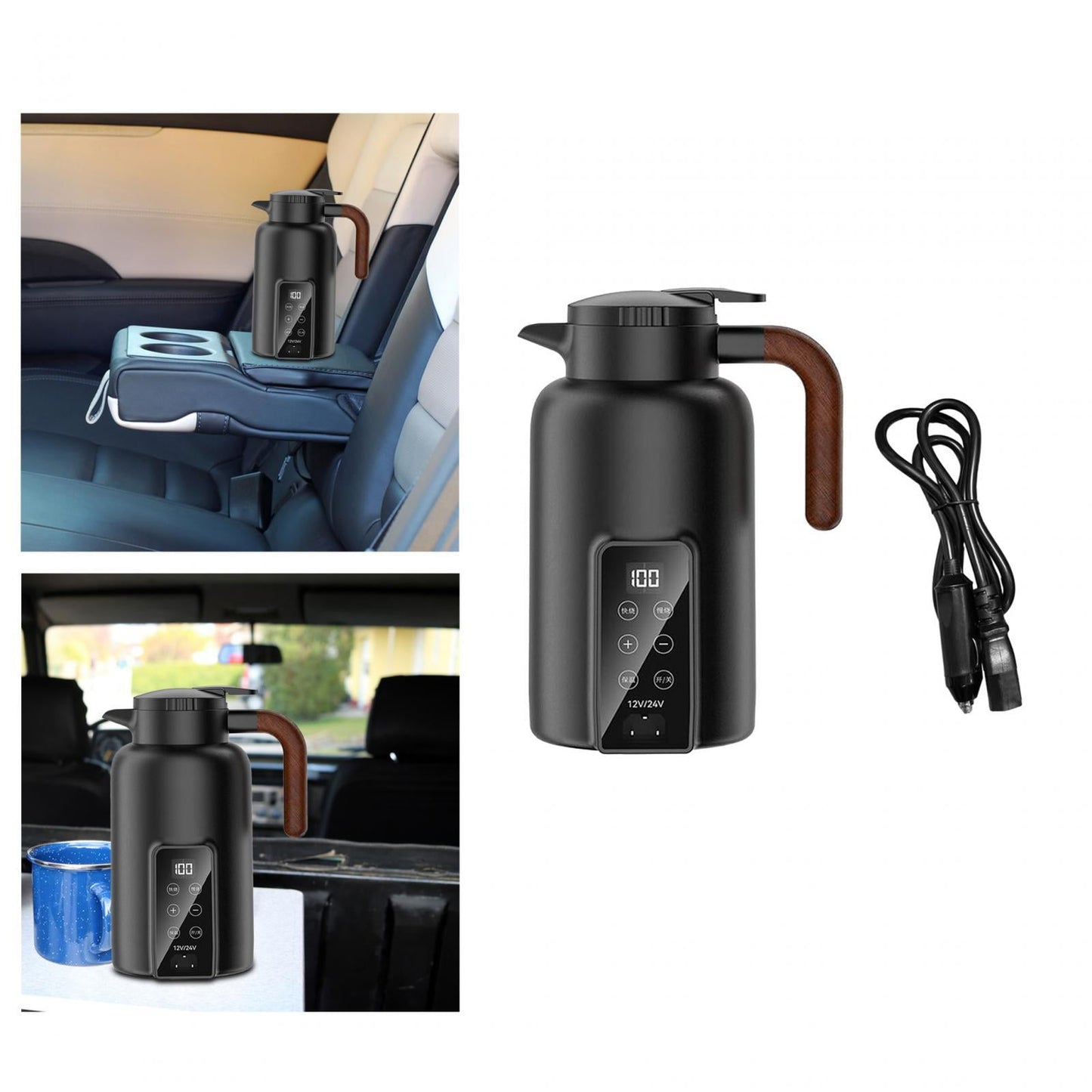 perfk Car Heating Cup 1.3L Auto Heating Kettle for Tea Heating Water Beverage Black