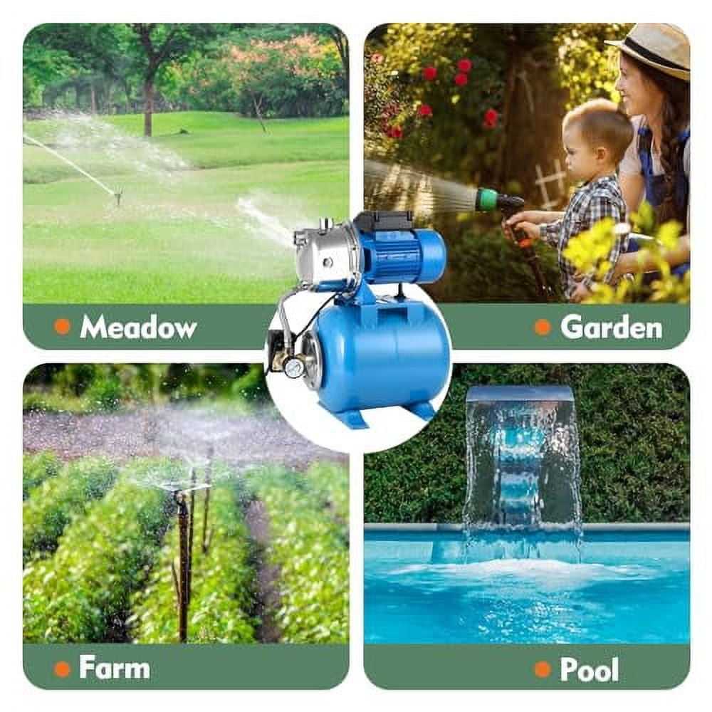 1.6HP Shallow Well Pump with Pressure Tank, Maximum Head 157FT, 1320GPH 110V-120V Automatic Water Booster Jet Pump for Home, Garden, Lawn