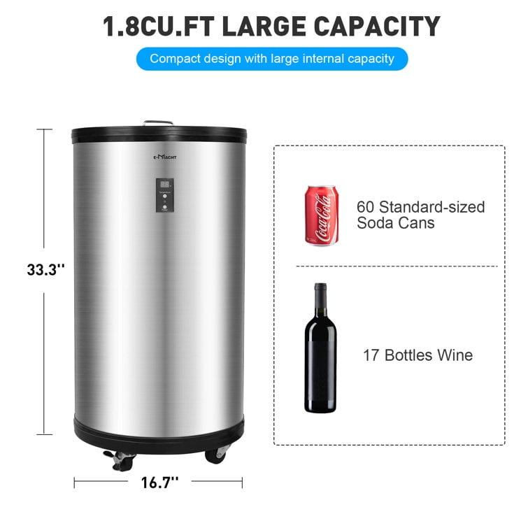 1.8 Cu. Ft Beverage Refrigerator and Cooler with LCD Display, Portable Freestanding Cooler Fridge with 4 Universal Wheels, 2 Removable Baskets for Soda, Beer or Wine, Suitable for Home, Bar, Apartment