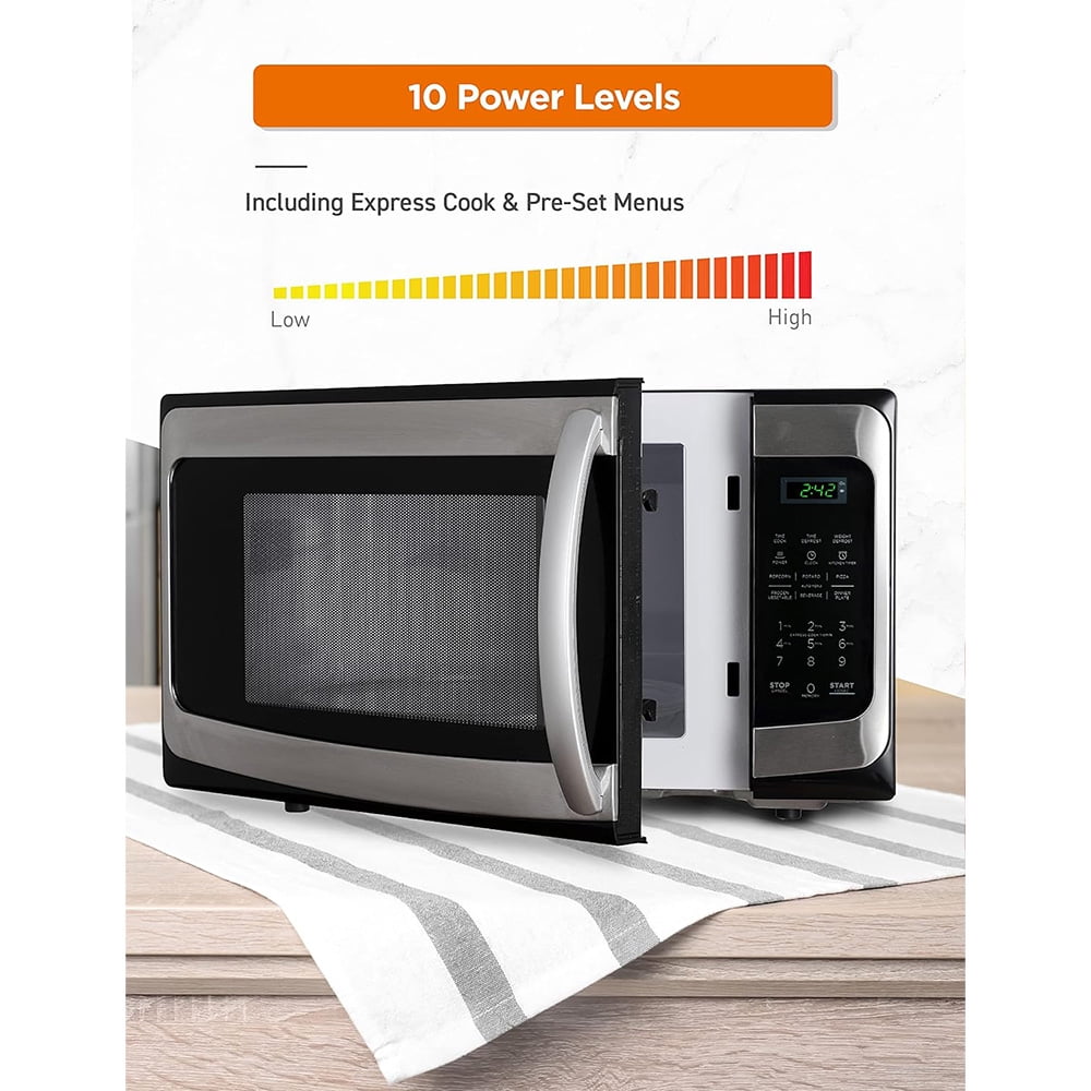 1.1 Cu.Ft Microwave Oven w/10 Power Levels & Pull Handle, Digital Display,Silver