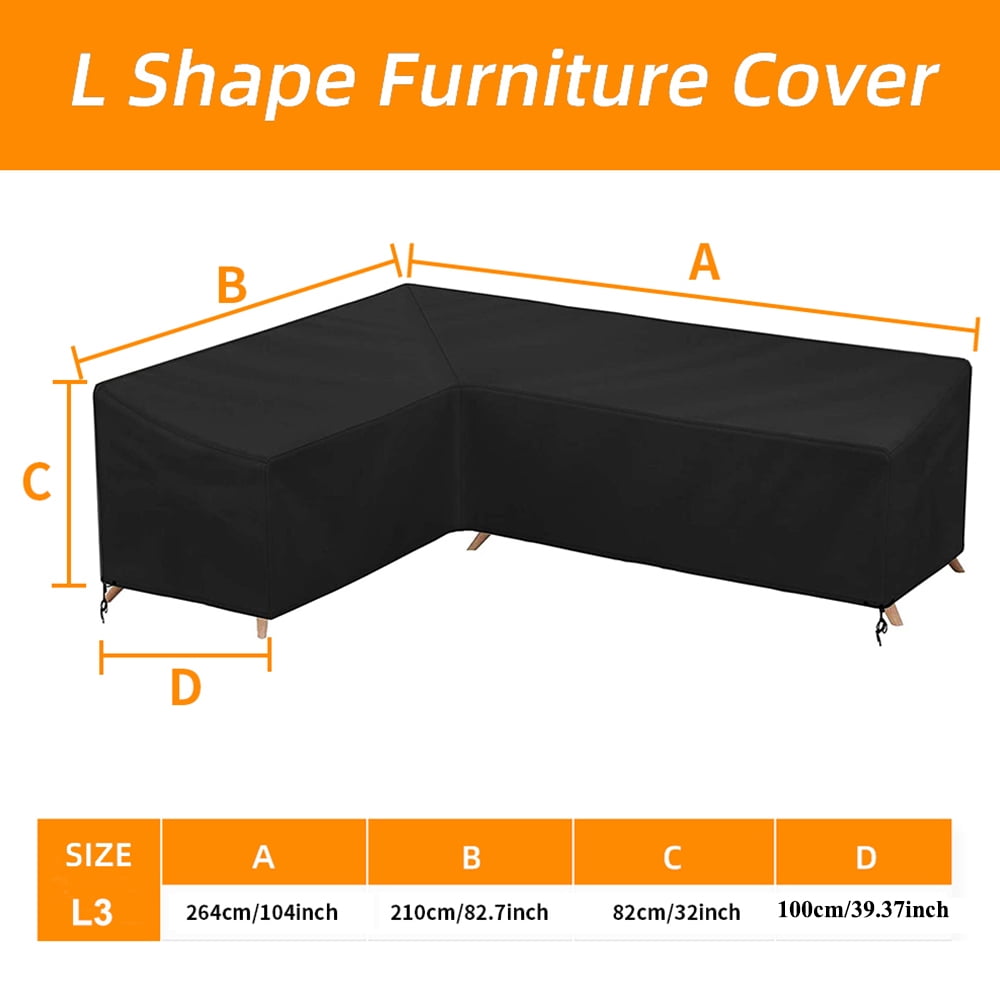 Patio L-Shaped Sofa Cover,Outdoor Sectional L-Shaped Furniture Cover Waterproof Heavy Duty Garden Couch Protective Cover Garden Furniture Cover for Rain Snow Dust