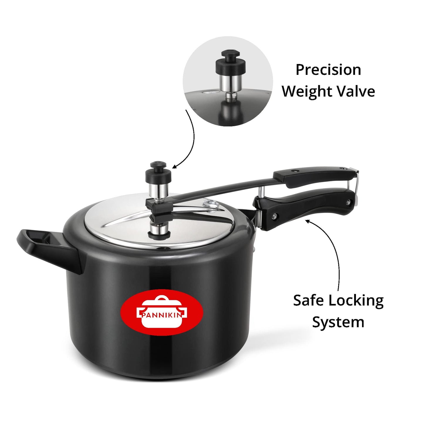 Pannikin Hard Anodised With Induction Base Inner Lid Pressure Cooker 5 Litres (Black)