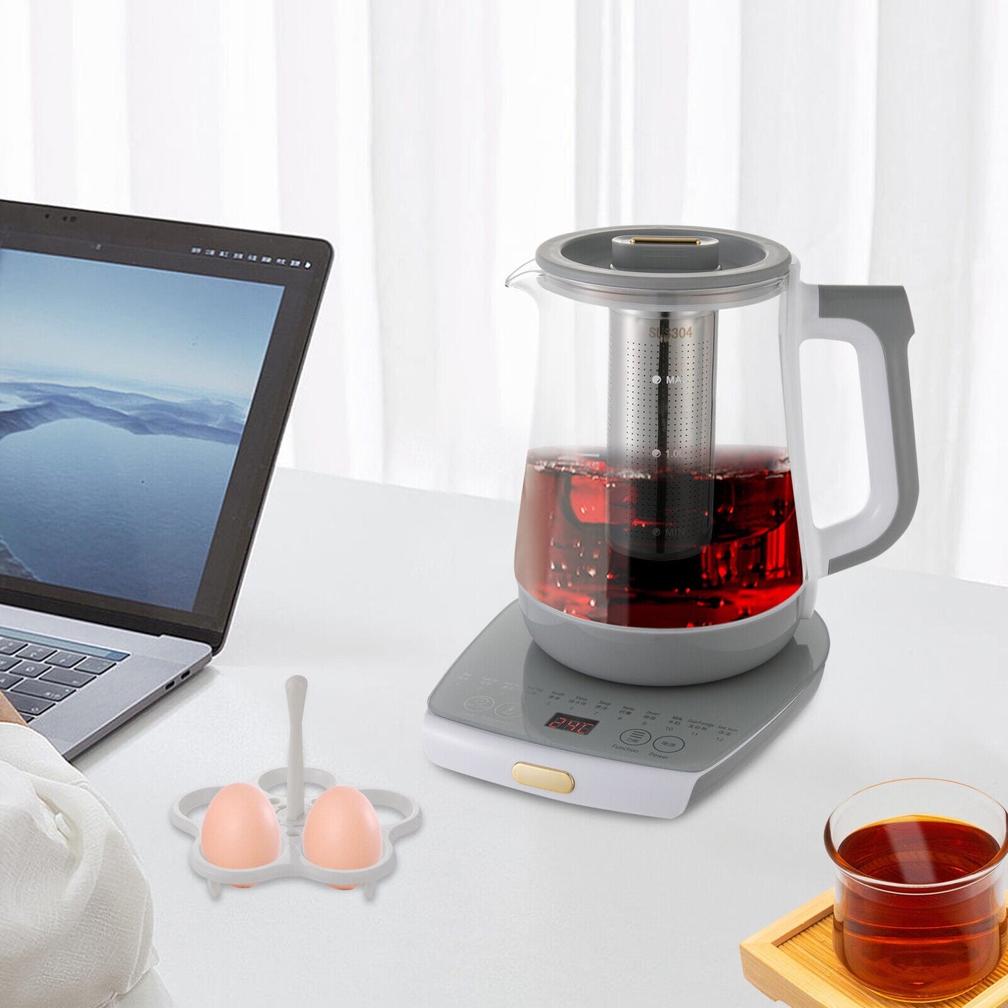 1.8L/0.48gal 800W Electric Kettle Glass Water Boiler Fast Boiling Tea Kettle Stainless Steel 40-90¡ãC/104-194¡ãF