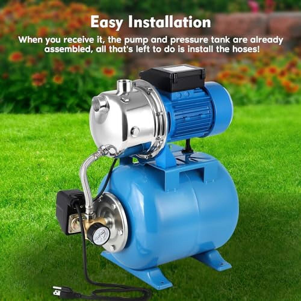 1.6HP Shallow Well Pump with Pressure Tank, 1340GPH Irrigation Jet Pump with 6-Gal Pressure Tank Automatic Booster System for Home, Farm, Pool,Maximum Head 157FT, 115V