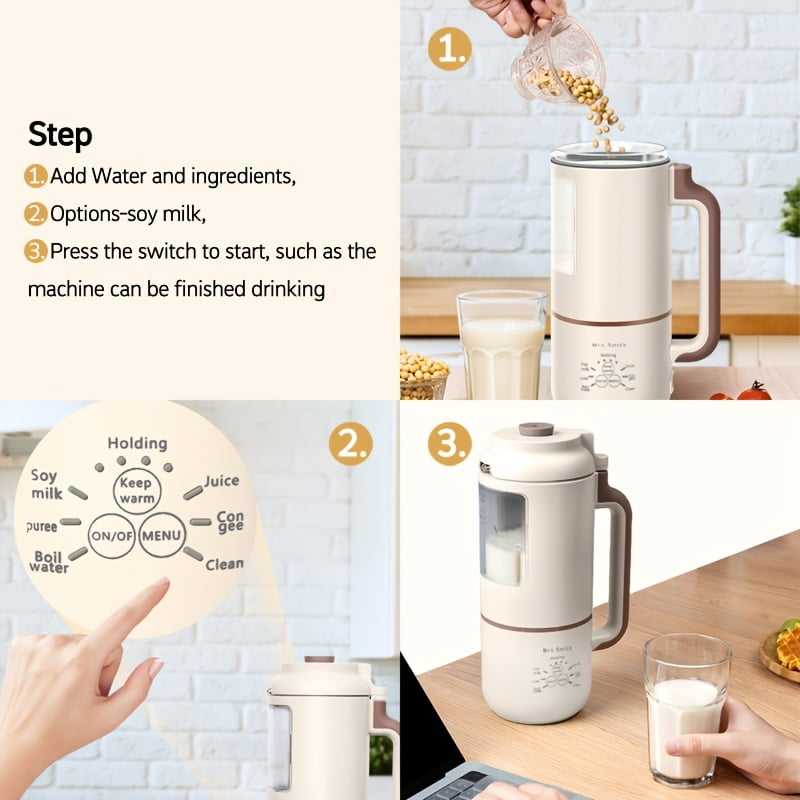 1000ml Mini Soybean Milk Maker,Juicer Maker, Free Filtering, Self Cleaning For Household 1-4 Person,Portable Soy Milk Machine