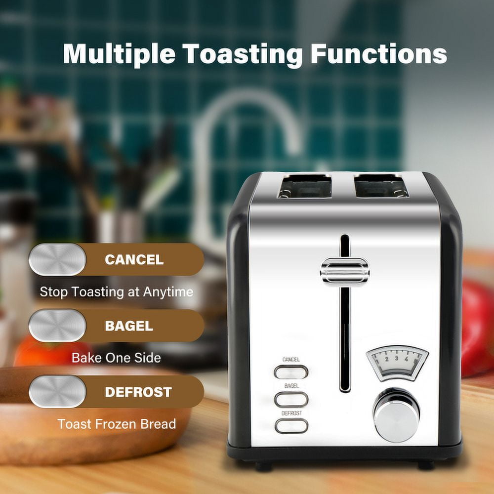 Penck 2-Slice Toaster with 1.5 inch Wide Slot, 5 Browning Setting and 3 Function: Bagel, Defrost & Cancel, Retro Stainless-Steel Style, Toast Bread Machine with Removable Crumb Tray, Black