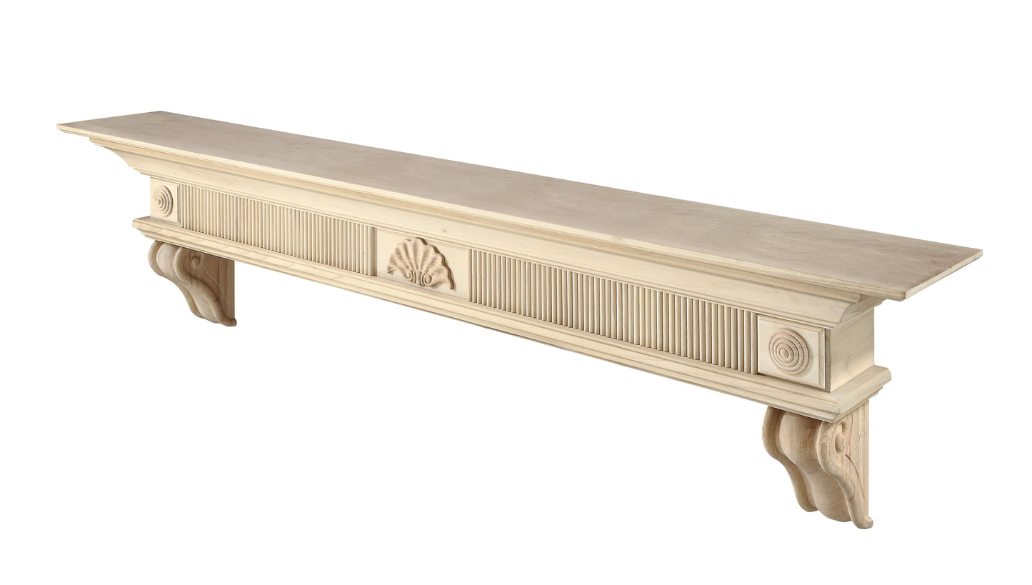 Pearl Mantels Devonshire Traditional Premium Wood Mantel Shelf, Unfinished, Paint And Stain Grade, 60'L & 9'D, Versatile Hanging Choices, With Or Without Corbels (Included)