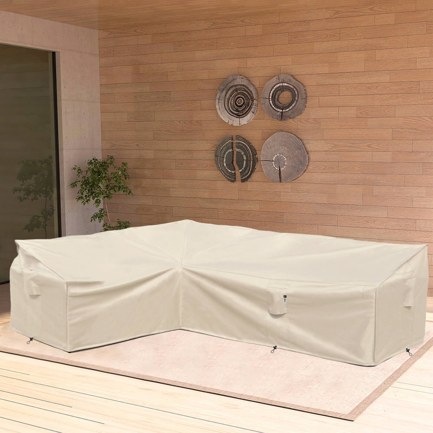 Patio Furniture Cover,Heavy Duty Outdoor Sectional Sofa Cover, 83'X115' Waterproof 600D Patio Sectional Couch Cover, Lawn Patio Furniture Cover (Natural Beige, L-Shaped-Left Facing-83 x115)