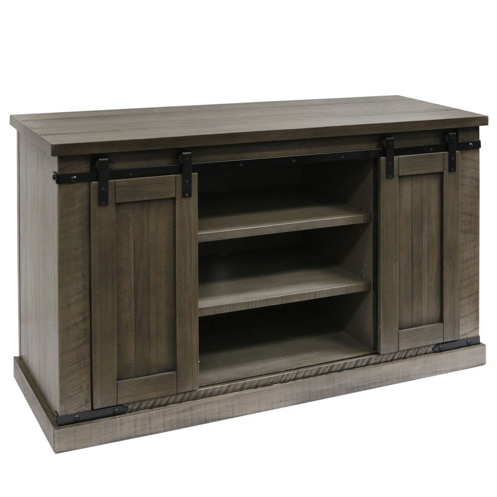 Peachtree Sliding Barn Door Media Console with Removable Shelves - Bisque, Black Finish