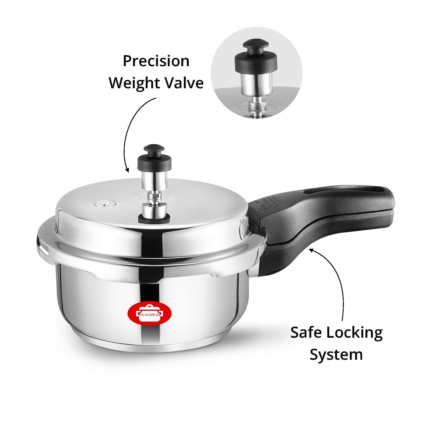 Pannikin Stainless Steel With Induction Base Outer Lid Pressure Cooker 2 Litres (Silver)