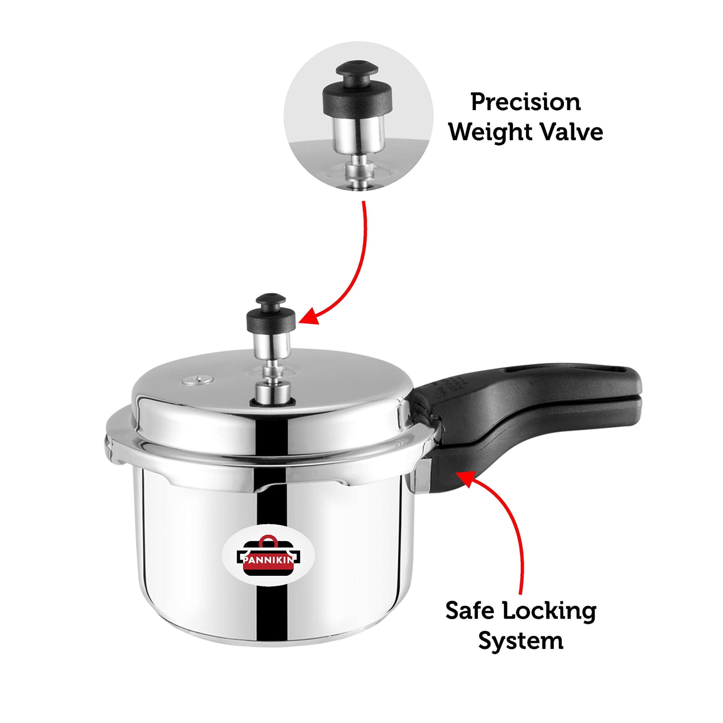 Pannikin Stainless Steel With Induction Base Outer Lid Pressure Cooker 3 Litres (Silver)