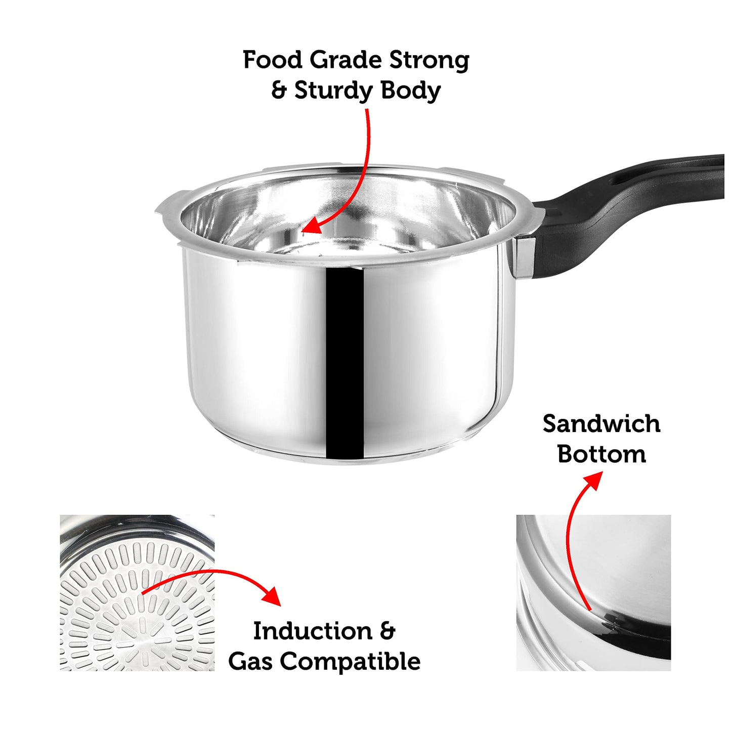 Pannikin Stainless Steel With Induction Base Outer Lid Pressure Cooker 3 Litres (Silver)