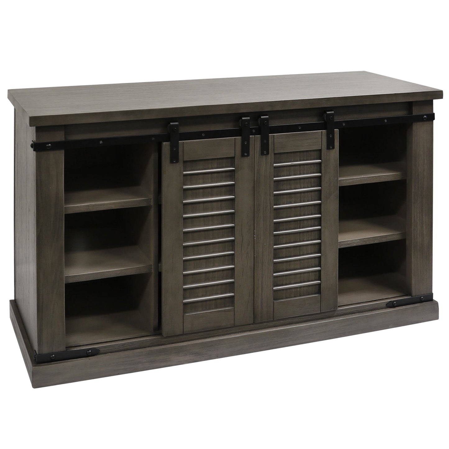 Peachtree Sliding Barn Door Media Console with Removable Shelves - Gray, Black Finish