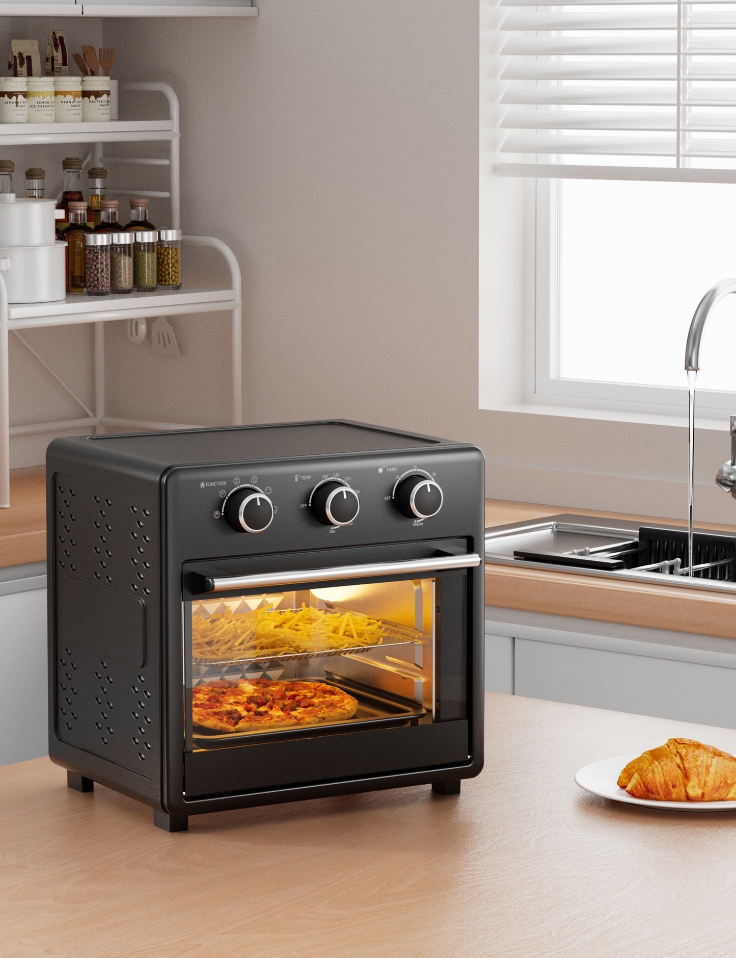 Paris Rhone 17 QT Air Fryer Toaster Oven with Viewing Window,11-in-1 Large Convection oven,Black................