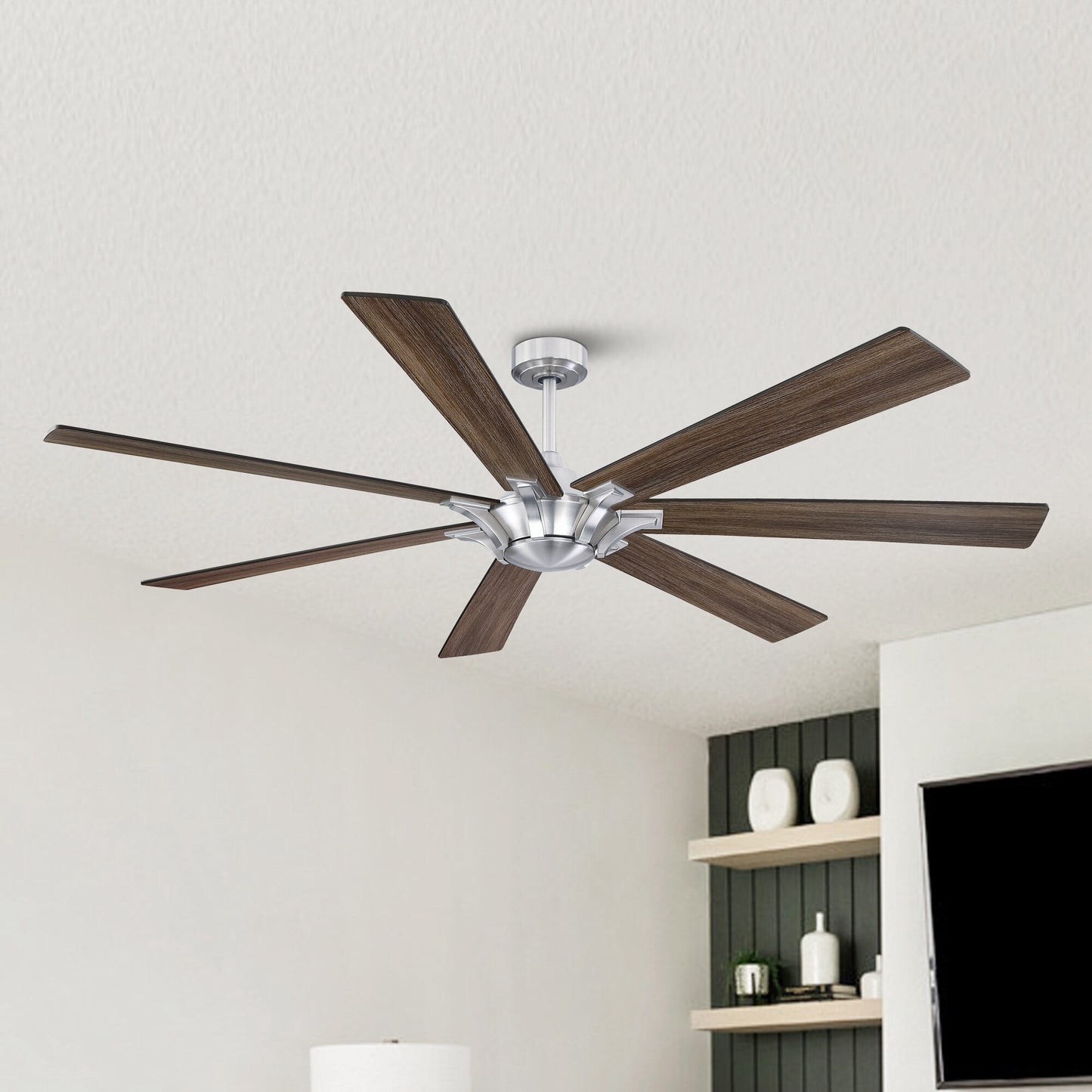 Parrot Uncle 72' Farmhouse Reversible 7-Blade Large Windmill Ceiling Fan without Light Brushed Nickel with Oak/ Antique Oak Blades Nickel Brushed