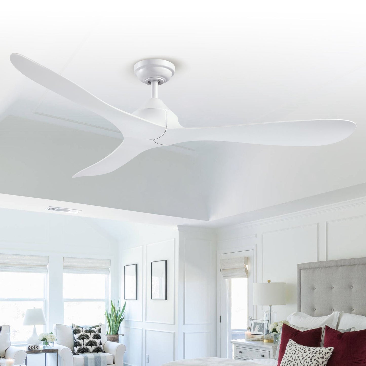 Parrot Uncle Ceiling Fan with Remote White Ceiling Fan without Light Indoor Outdoor Fan for Patios Covered, 56 inch