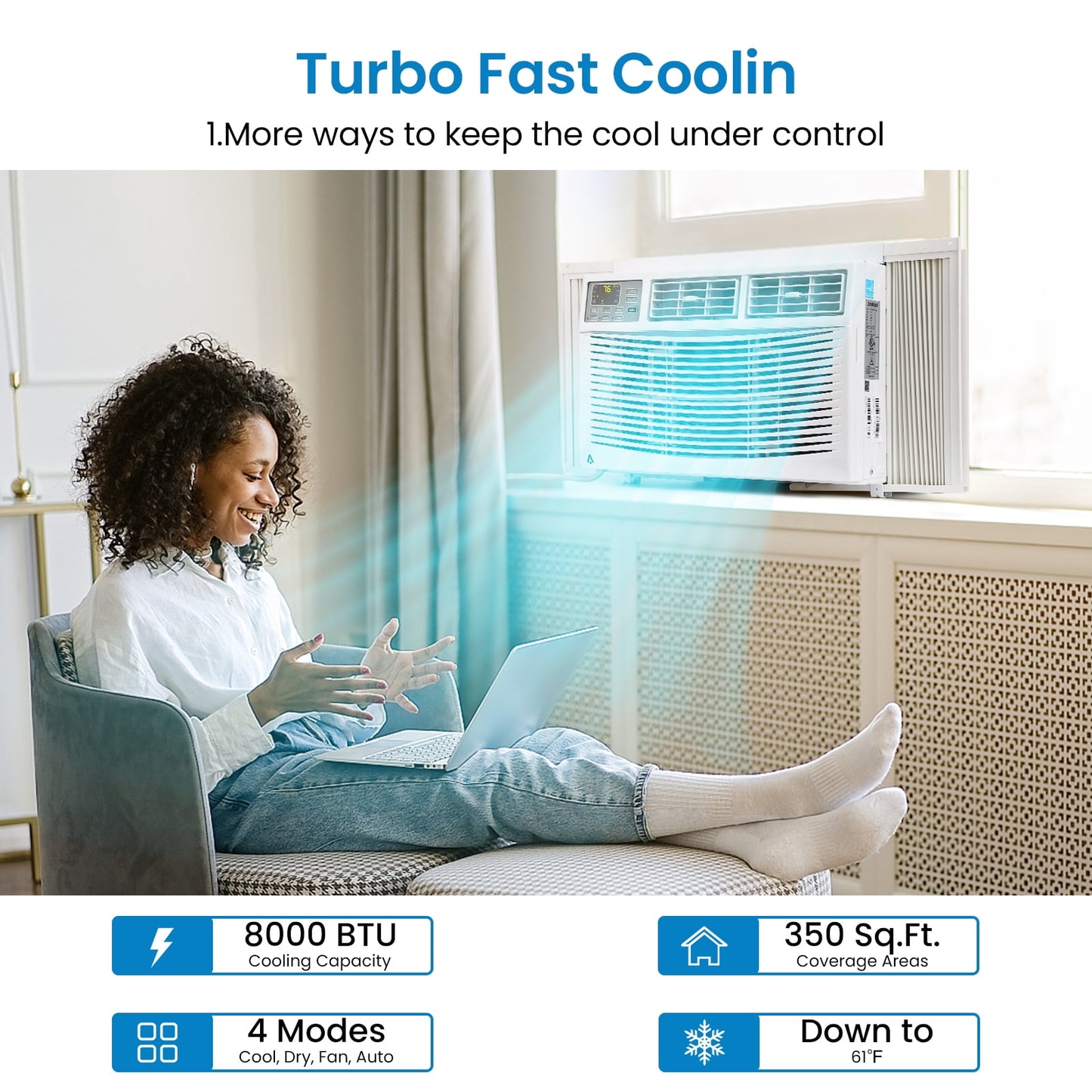 Patikuin 8,000 BTU Window-Mounted Air Conditioner 115V with Remote/APP Control and ECO Mode