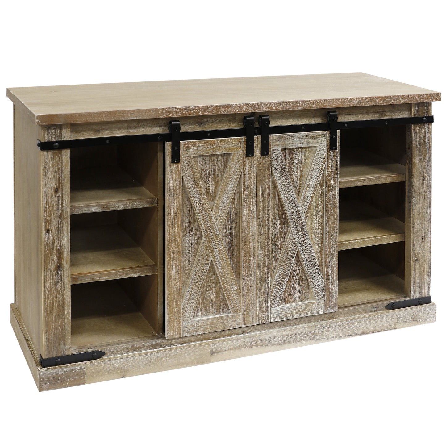 Peachtree Sliding Barn Door Media Console with Removable Shelves - Cream, Black Finish