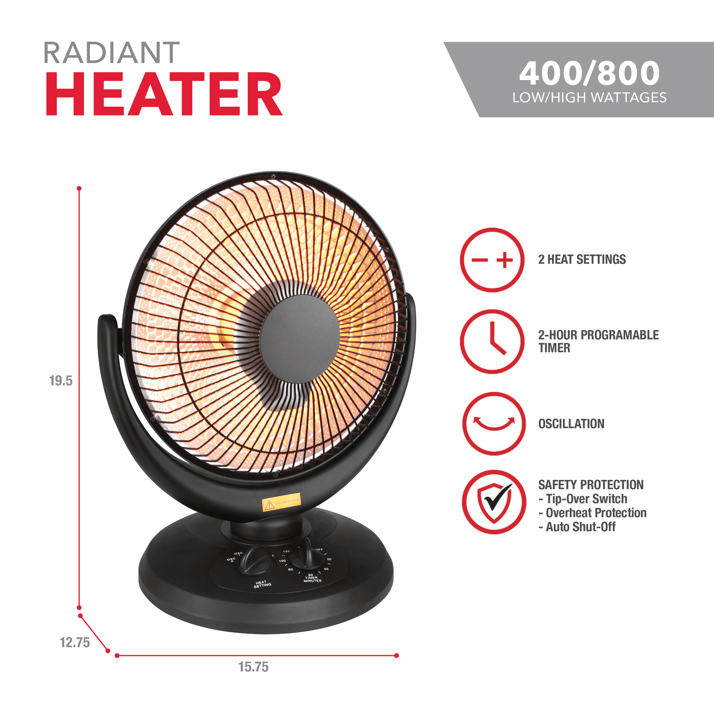 Perfect Aire Oscillating Radiant Dish Heater