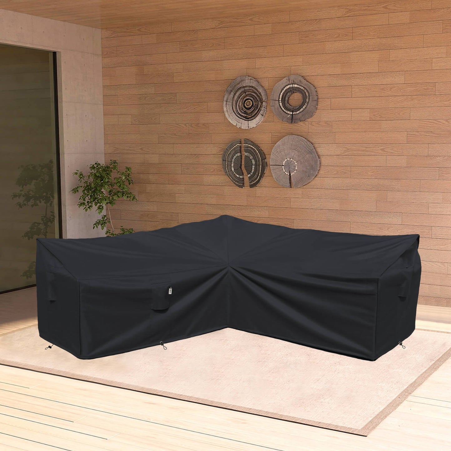 Patio Furniture Cover,Heavy Duty Outdoor Sectional Sofa Cover, Waterproof 600D Patio Sectional Couch Cover, Lawn Patio Furniture Cover (Midnight Black, V-Shaped-90 x 90')