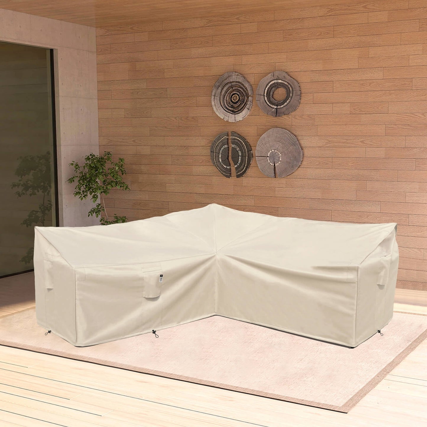 Patio Furniture Cover,Heavy Duty Outdoor Couch Cover, Waterproof 600D Patio Sectional Cover, V-Shaped L-Shape Lawn Outdoor Furniture Cover (Natural Beige,V-Shaped-90 x90)