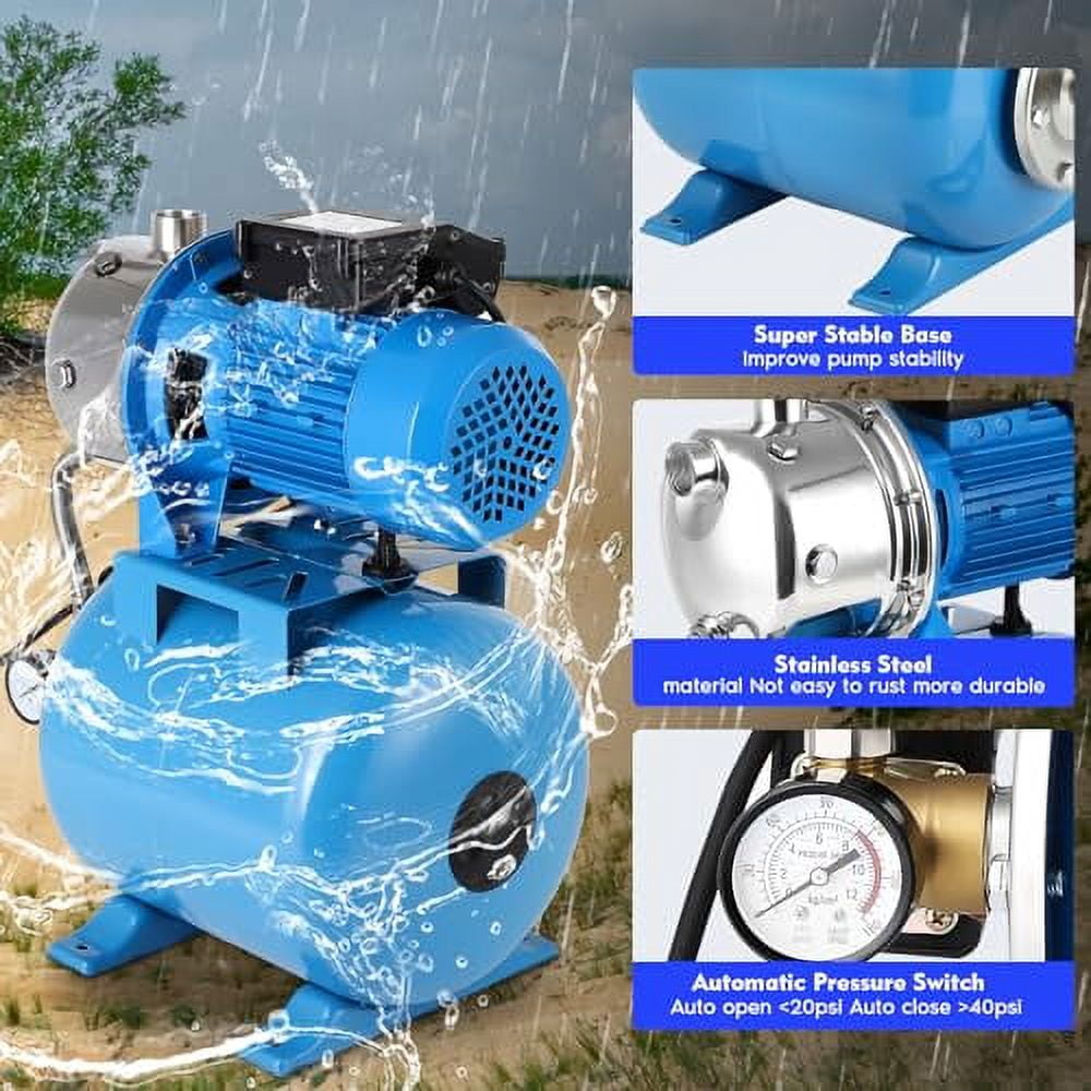 1.6HP Shallow Well Pump with 6 Gallon Pressure Tank 1340GPH Irrigation Jet Pump