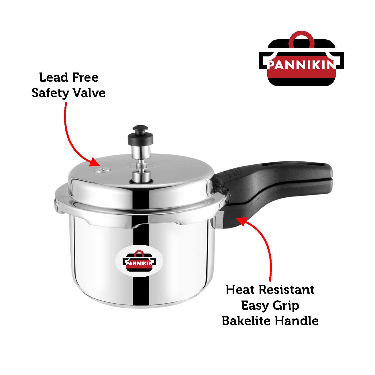 Pannikin Stainless Steel With Induction Base Outer Lid Pressure Cooker 3 Litres (Silver)