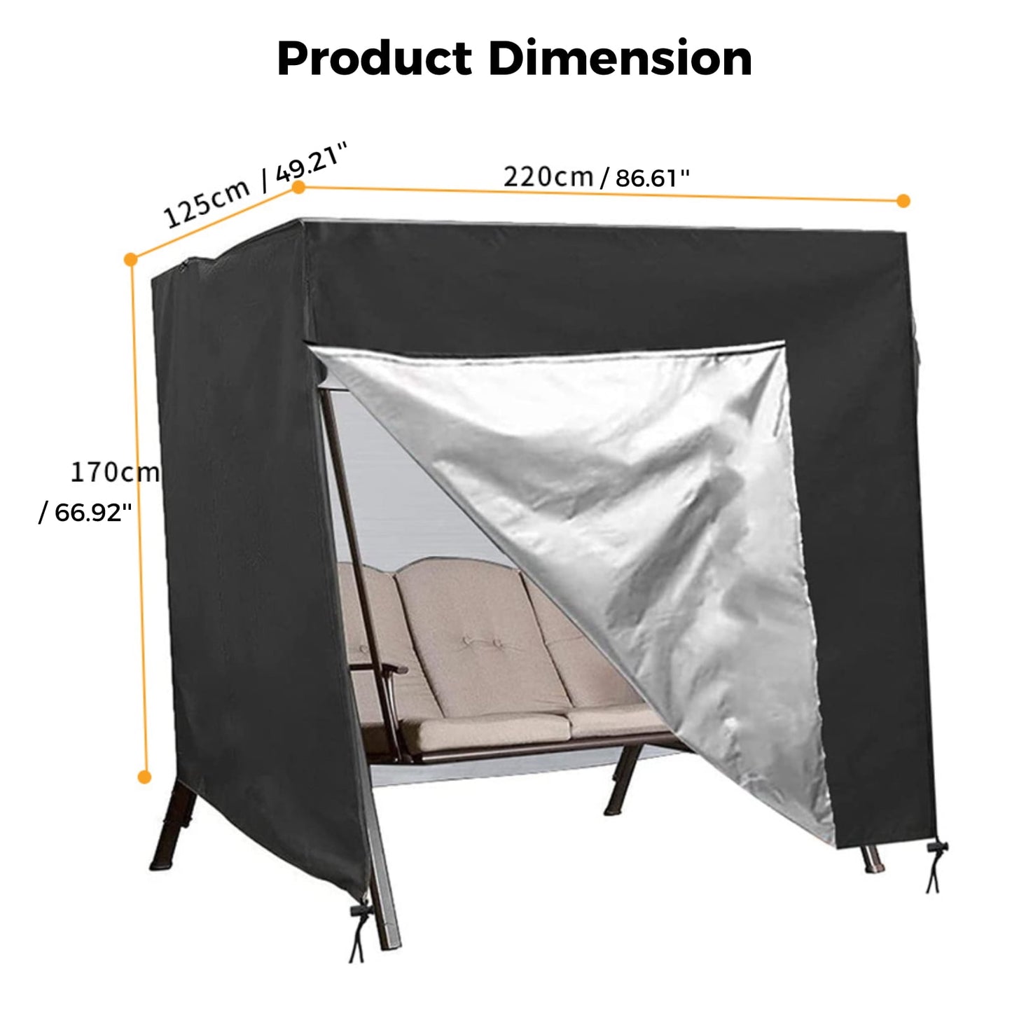 Patio Swing Cover, Waterproof 3 Triple Seater Hammock Cover for Garden Glider Chair Patio Furniture, All Weather Protection Outdoor Furniture Protector, 87 x 49 x 67 inches