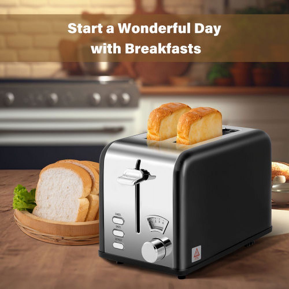 Penck 2-Slice Toaster with 1.5 inch Wide Slot, 5 Browning Setting and 3 Function: Bagel, Defrost & Cancel, Retro Stainless-Steel Style, Toast Bread Machine with Removable Crumb Tray, Black