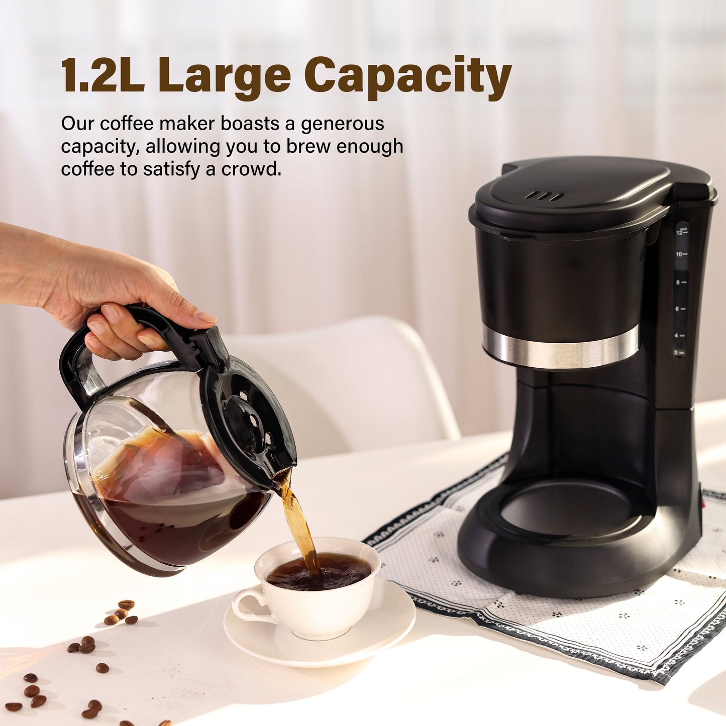 10-Cup Drip Coffee Maker Anti-Drip Coffee Machine Reusable Filter Keep-Warm Function Clear Water Level Window Coffee Machine Ideal for Home or Office