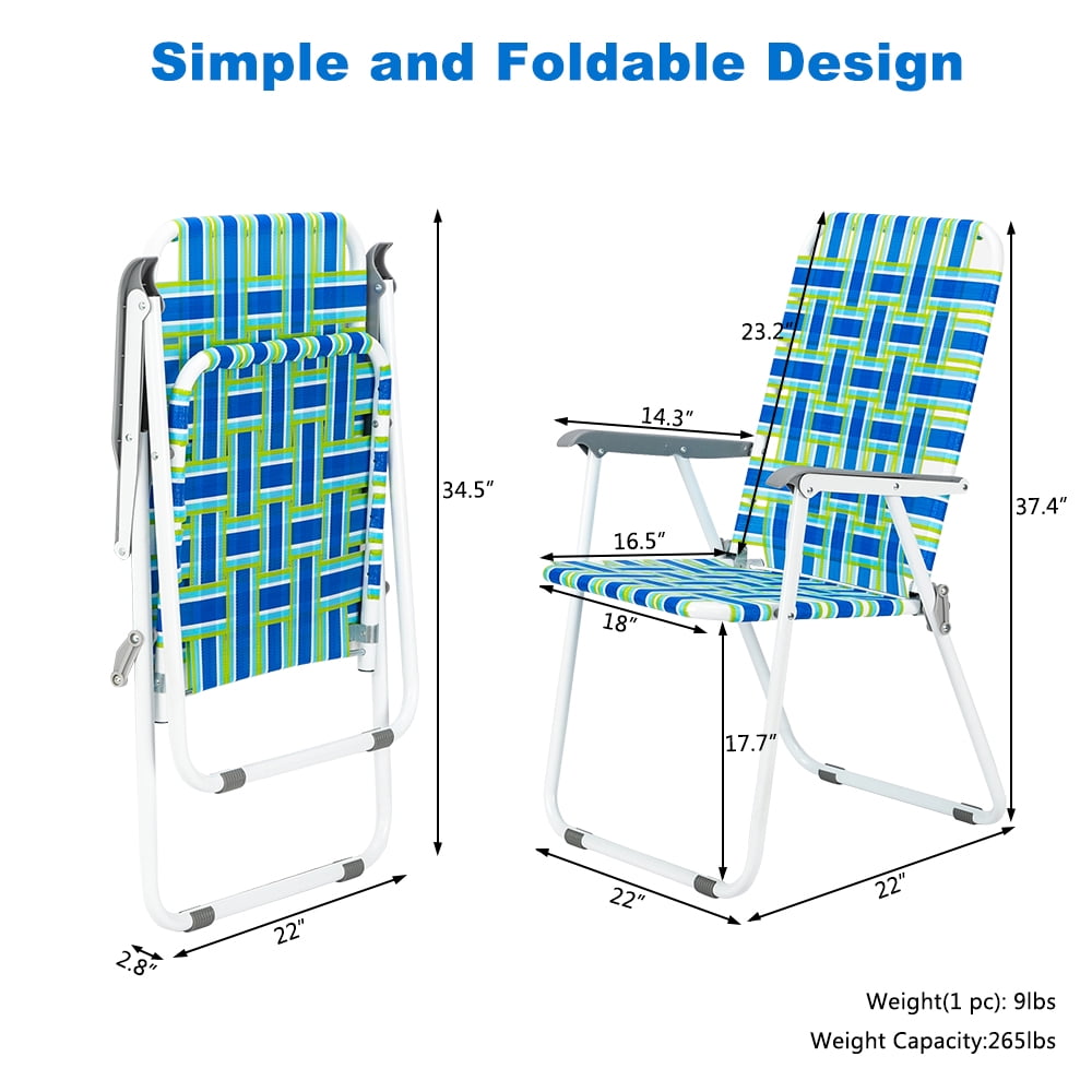 Patio Lawn Chairs Folding Set Of 2, Webbed Folding Chair Outdoor Beach Chair Portable Camping Chair For Yard, Garden(Blue)