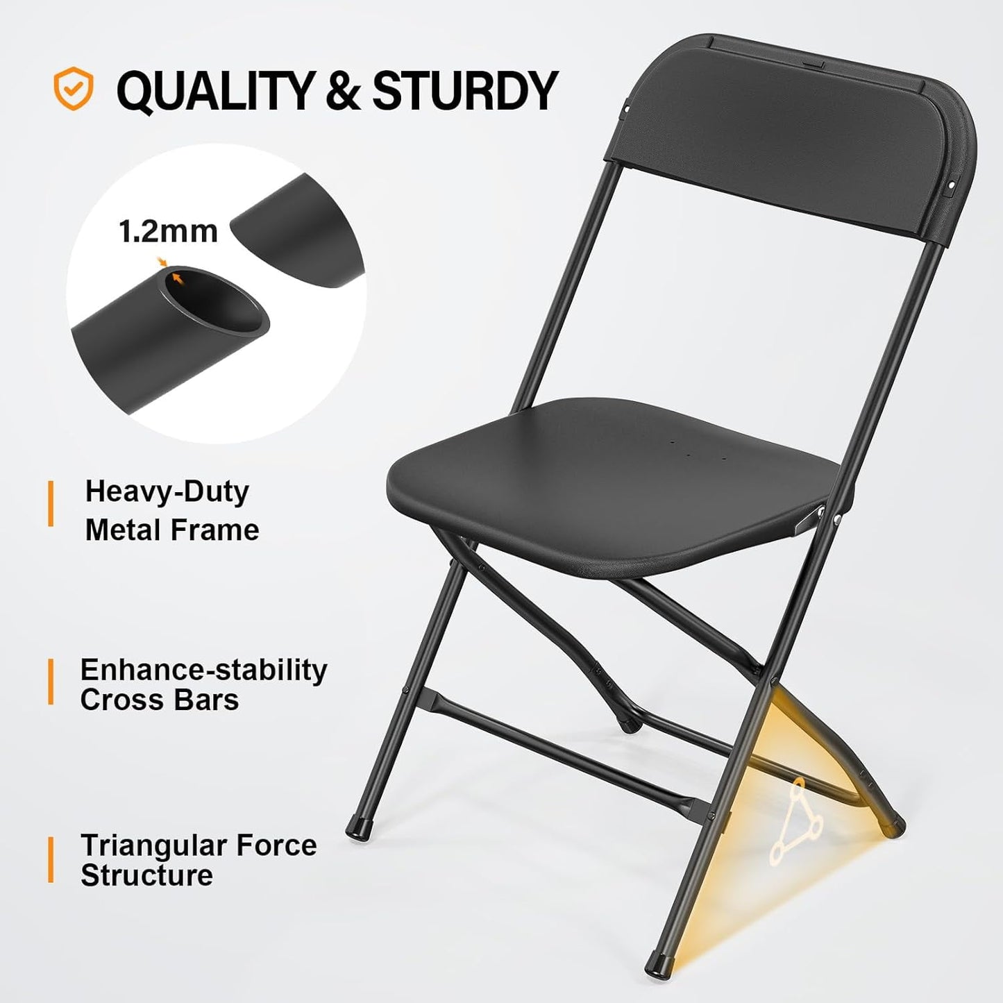 10 Pack Black Plastic Folding Chair, Indoor Outdoor Portable Stackable Commercial Seat with Steel Frame 350lb. Capacity for Events Office Wedding Party Picnic Kitchen Dining