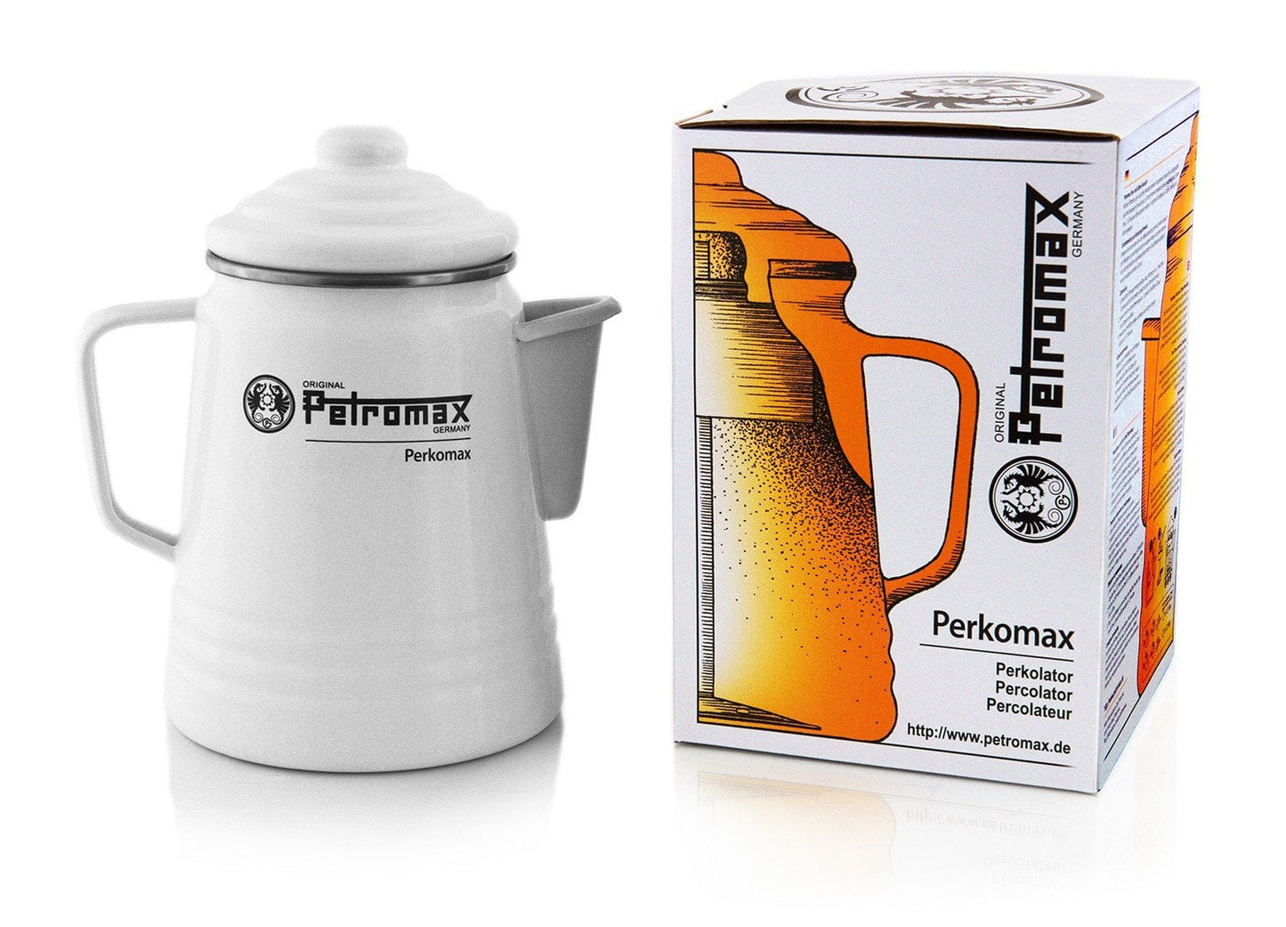 Petromax Tea and Coffee Percolator, Use Indoor/Outdoors for Home Kitchen or Campfire, Enameled Steel Coffee and Tea Pot Brews to your Taste, 5-6 Cup Capacity, White