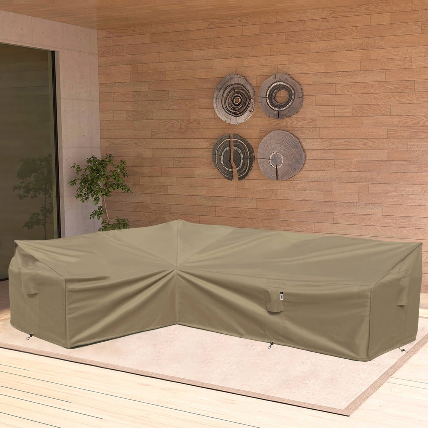 Patio Furniture Cover,Heavy Duty Outdoor Sectional Sofa Cover, 90'X120' Waterproof 600D Patio Sectional Couch Cover, Lawn Patio Furniture Cover (Desert Khaki, L-Shaped-Left Facing-90 x120)