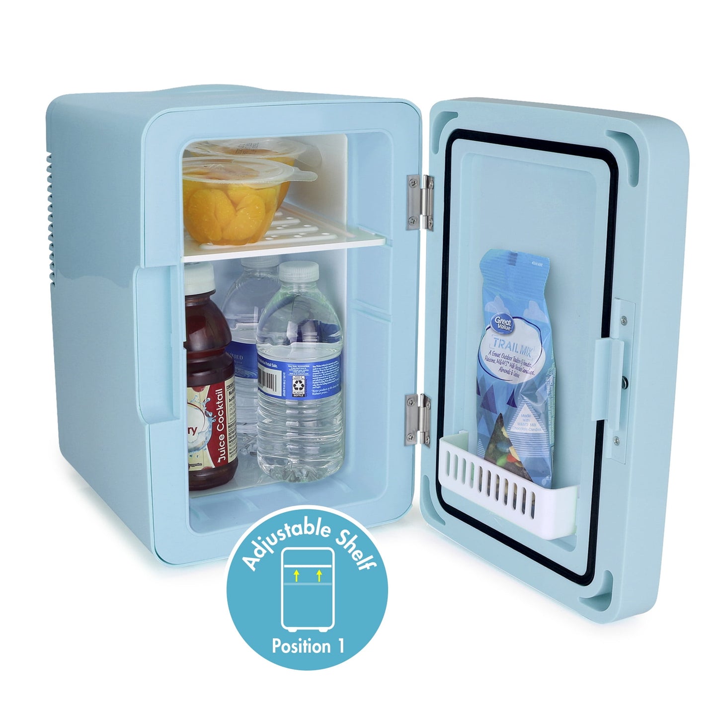 Personal 6 Can Chiller LED Lighted Mini Fridge with Mirror Door, Blue