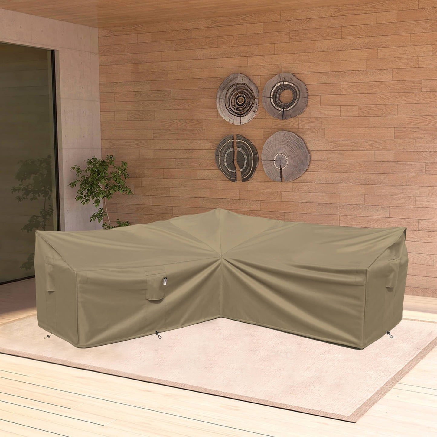 Patio Furniture Cover,Heavy Duty Outdoor Sectional Sofa Cover, 85'X85' V-Shaped 5-Seater Waterproof 600D Patio Sectional Couch Cover, Lawn Patio Furniture Cover,Desert Khaki