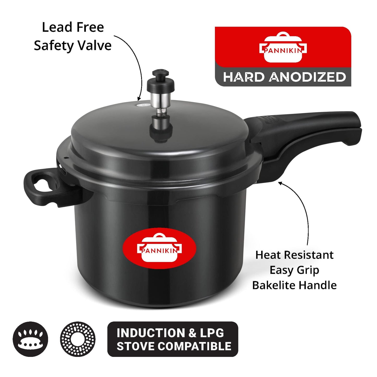 Pannikin Hard Anodised Plus Pressure Cookers With Induction Base (Black) 'Isi And Bis Certified Pressure Cooker' (5 Litre)