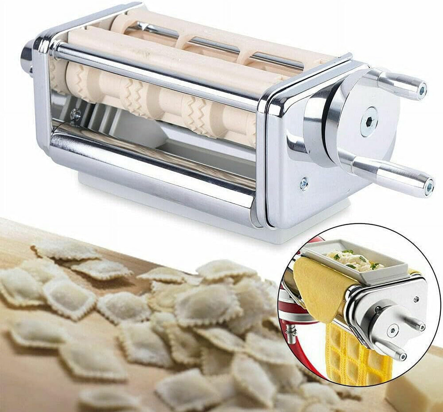 Pasta & Ravioli Maker Set,Pasta Roller Cutter Attachment Set for Kitchen Stand Mixer Noodles Maker,Stainless Steel