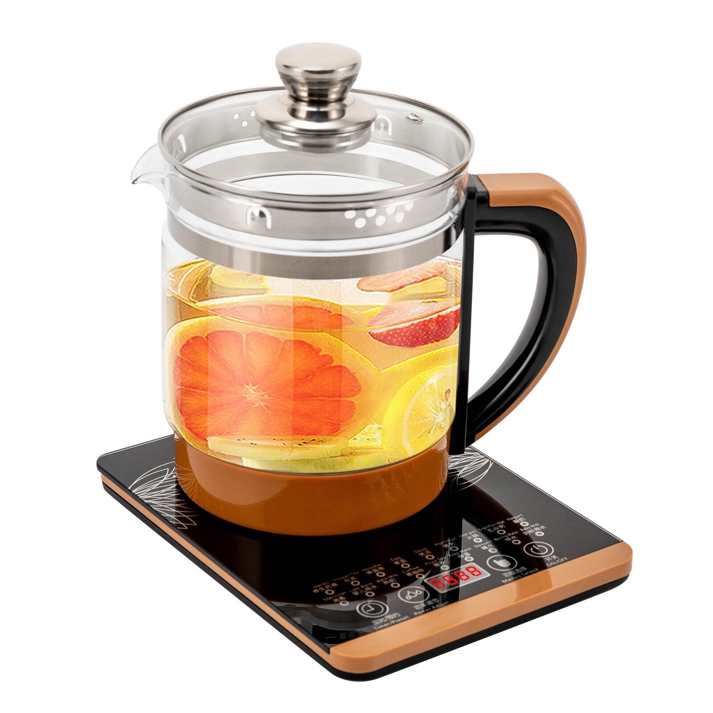 1.8L Electric Tea Kettle Hot Water Boiler Pot W/ Filter+ Digital Heating Base 800W 110V Clear, Brown